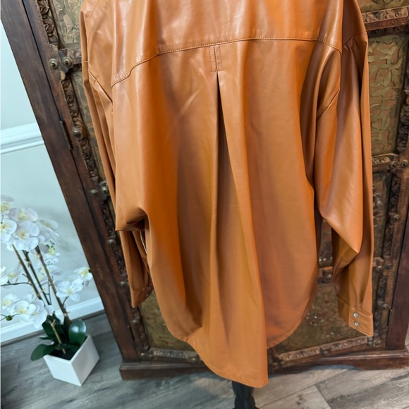 Anthropologie brown Faux Leather Shirt XL - Picture 3 of 12
